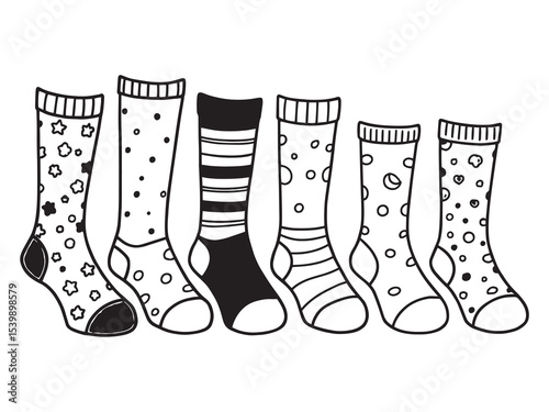 minimalist black and white socks drawing outline style vector