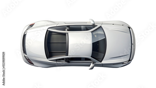 Car Top View Isolated on Pure White Background

