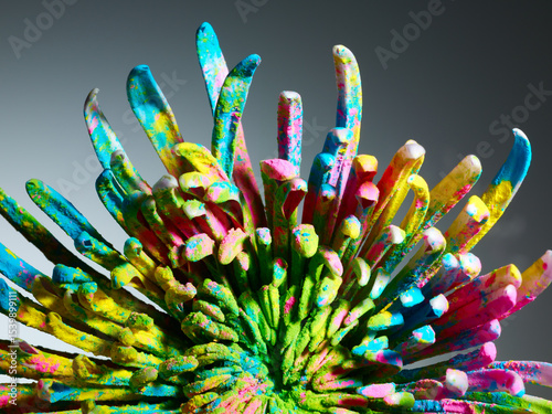 Wallpaper Mural Chrysanthemum with colourful powder paint over grey background Torontodigital.ca