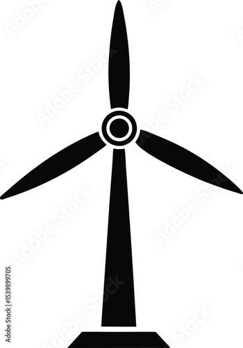 Silhouette of a wind turbine generating renewable energy on white background