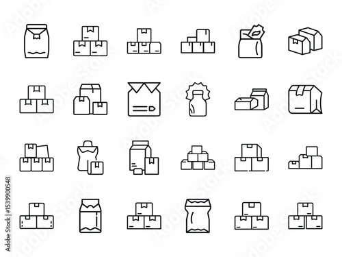 Bundle of Package and Parcel Icons in Minimal Silhouette Style on White Background – Shipping, Delivery, and Box Packaging Symbol Set