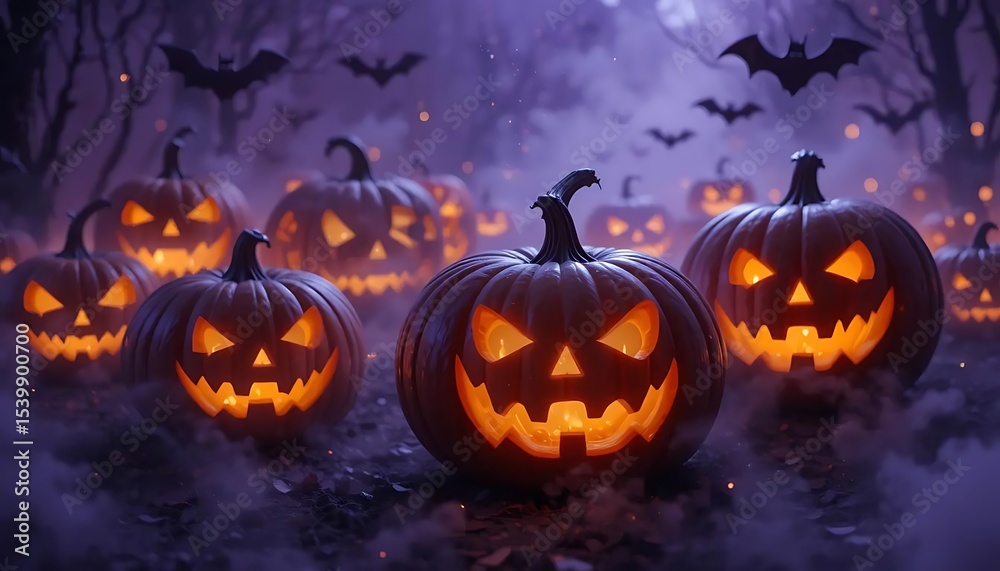 Fototapeta premium Glowing Halloween Pumpkin Display