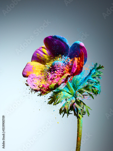 Wallpaper Mural Anemone flower with splash of powder paint over grey background Torontodigital.ca