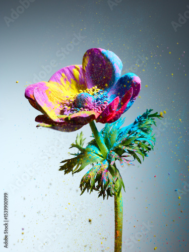 Wallpaper Mural Anemone flower with splash of powder paint over grey background Torontodigital.ca