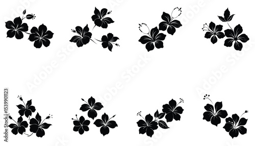 Hibiscus Flower Silhouette Vector – Tropical Floral Design in Black and White.