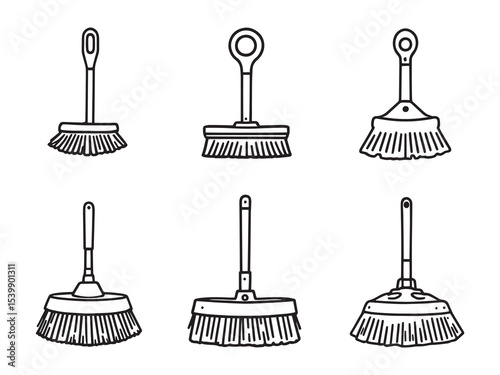 minimalist broom holder outline drawing for cleaning tools