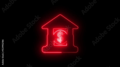 Glowing Neon Bank Icon with Dollar
Sign  -  Financial Institution
Symbol Animation