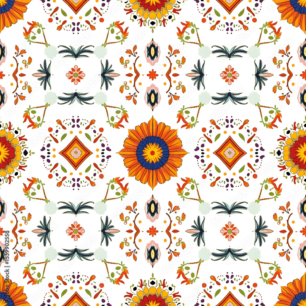 Obraz premium Vibrant Mexican Talavera Inspired Floral Pattern Design