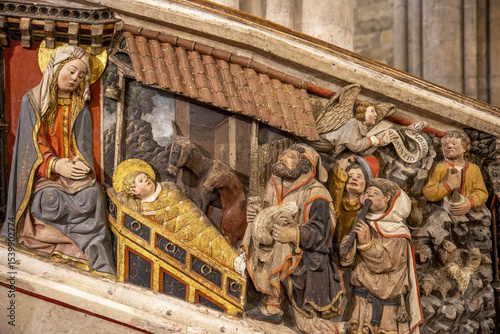 Santa Maria la Mayor’s basilica, Morella, Spain. Staircase relief : Nativity photo