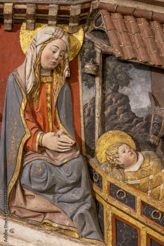 Santa Maria la Mayor’s basilica, Morella, Spain. Staircase relief : Nativity photo