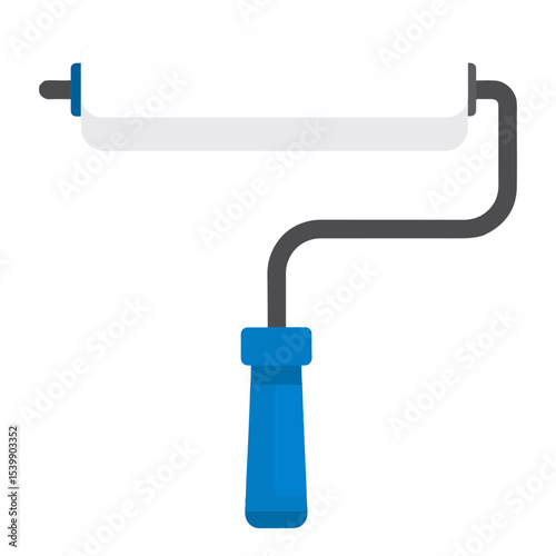 Paint roller with a white roller blue handle and gray frame Its isolated on a white background
