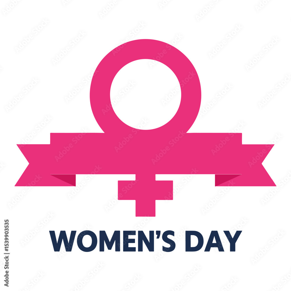 Obraz premium A graphic displays the Womens Day logo with a female symbol encircled crossed with a banner above dark blue text