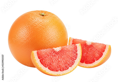 Whole grapefruit with slices isolated on transparent background
