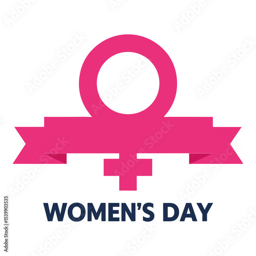 A graphic displays the Womens Day logo with a female symbol encircled crossed with a banner above dark blue text