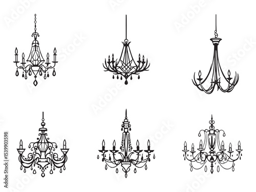 Minimalist chandelier outline vector art simple line design
