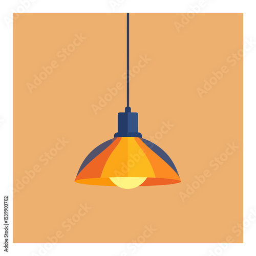 A simple flat illustration of a hanging lamp with an orange and yellow shade against a tan background