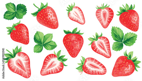 Strawberry Vector Set with Transparent Background