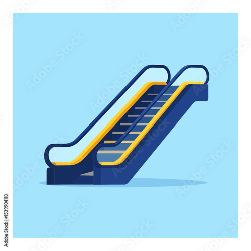 A pixelated escalator with yellow accents against a light blue background showcasing a simple modern design