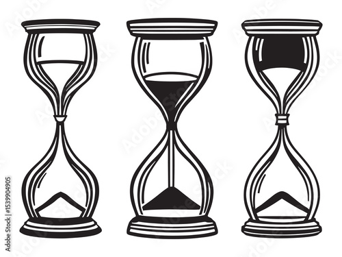 Minimalist classic hourglass outline vector drawing for decoration
