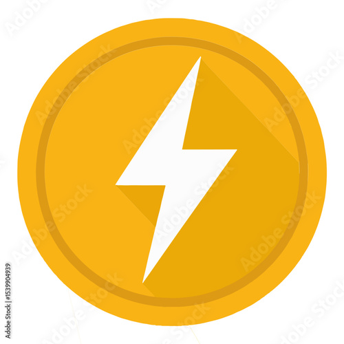 An orange coin displays a striking white lightning bolt symbol enhanced with a subtle drop shadow
