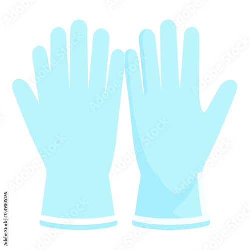 Two light blue gloves sidebyside with extended fingers