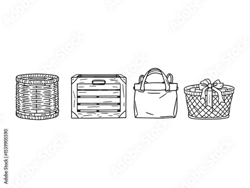 minimalist clean style hamper container line drawing vector graphic
