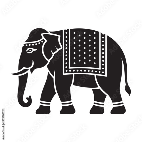 Decorated Elephant Art Icon, Traditional Indian Design, vector illustration
