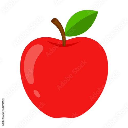 Illustration of a red apple fruit with green leaf and stem healthy food fresh fruit drawing apple