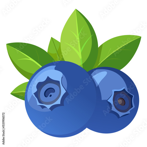 Illustrative blueberries graphic with leaves, blueberry fruit food, healthy blueberry image design