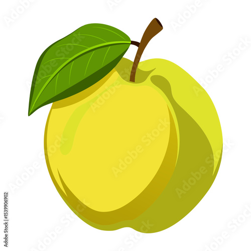 Illustration of a yellow apple fruit with green leaf healthy food fresh sweet organic diet tasty