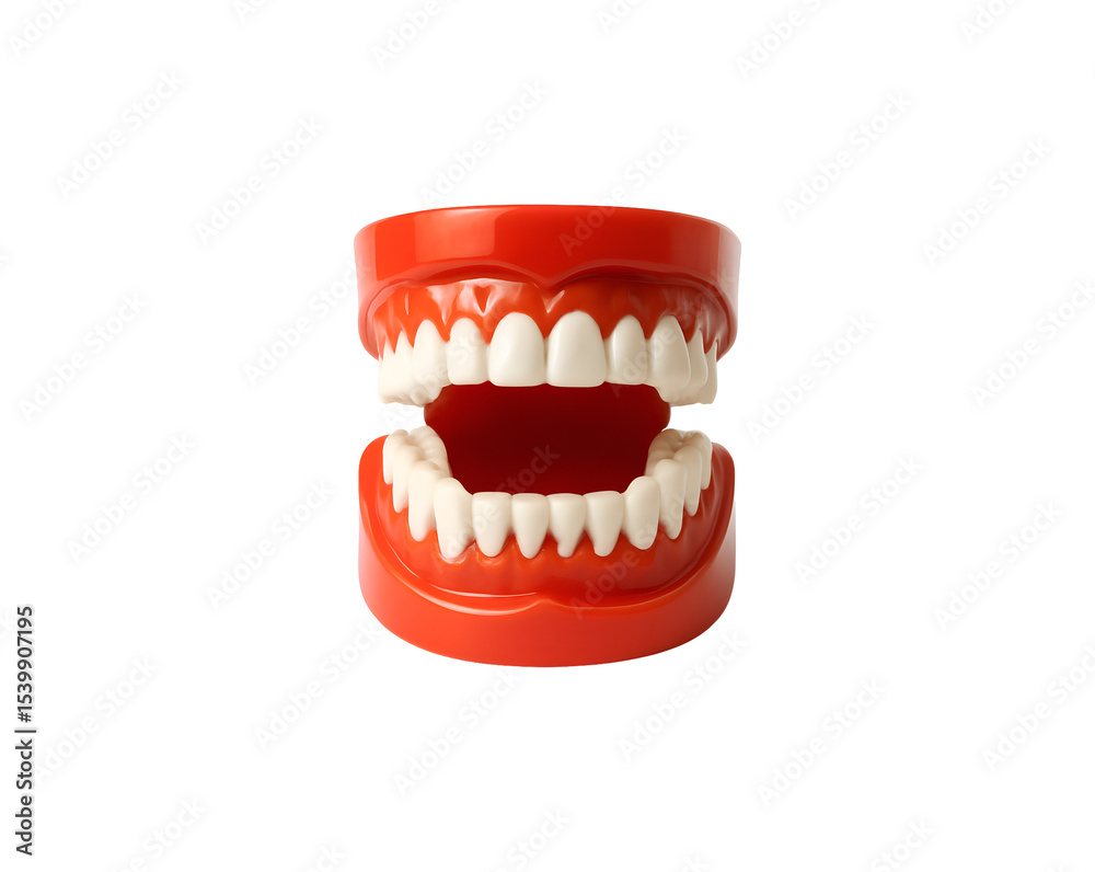 Obraz premium Red plastic teeth model isolated on transparent background