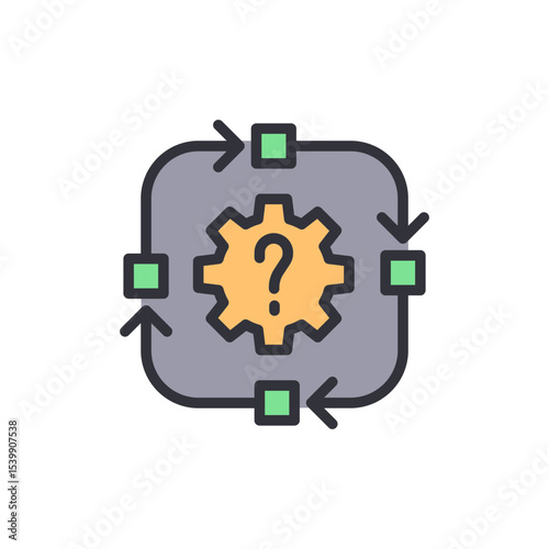 Circular Flowchart Symbolizing Process With Question Mark On Gear
