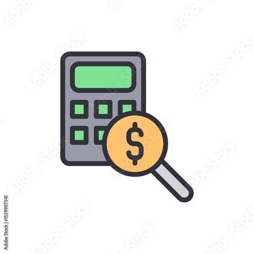 Calculator With Dollar Sign Under Magnifying Glass Illustrating Cost Analysis