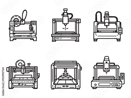 Minimalist cnc machine vector line art for technical design