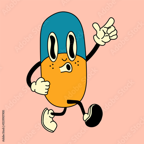 Psychedelic Retro Pill Cartoon Character