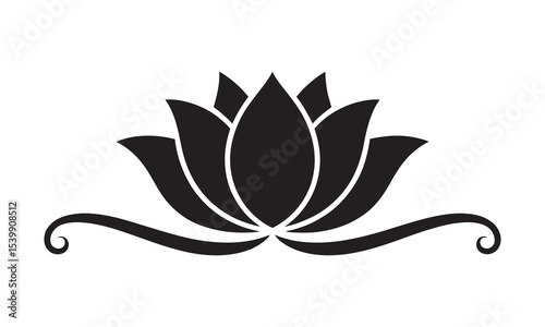 Lotus Flower Art Design with Ornate Swirls, vector illustration