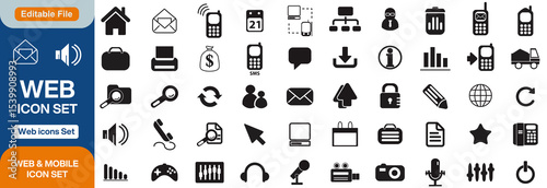 Web development set of web icons in line style. Developer icons for web and mobile app. Code, api, programmer coding, app, flow, node connect, web coder, bug fix and more. Vector illustration