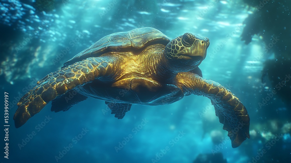 Obraz premium Blue waves rolling as turtles swim past rocks high resolution picture