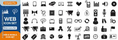 Web development set of web icons in line style. Developer icons for web and mobile app. Code, api, programmer coding, app, flow, node connect, web coder, bug fix and more. Vector illustration