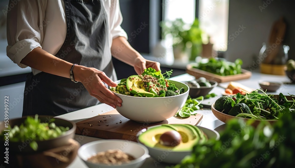 Woman preparing healthy green salad. Woman preparing healthy green salad.
