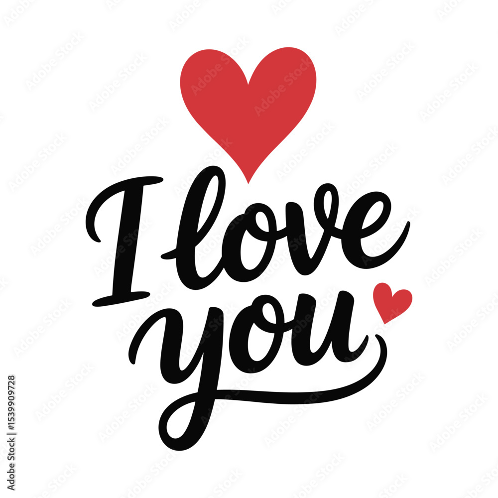 Naklejka premium i Love you word lettering and calligraphy with cute heart on white background.