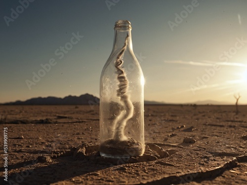 Tornado in a bottle on cracked earth