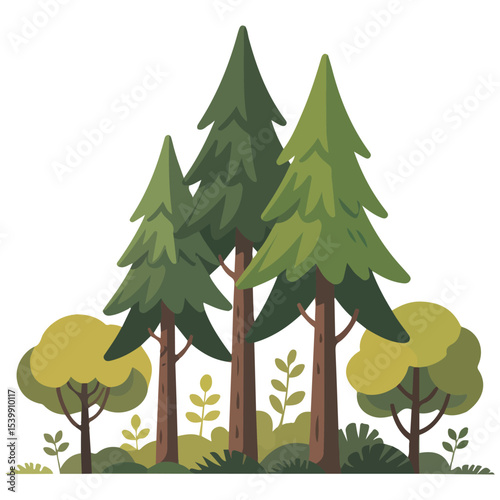 Cartoon summer forest with trees vector isolated white background