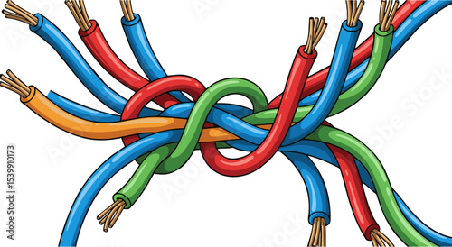Intertwined Colorful Electrical Wires Illustrating Connection, Complexity, and Network.