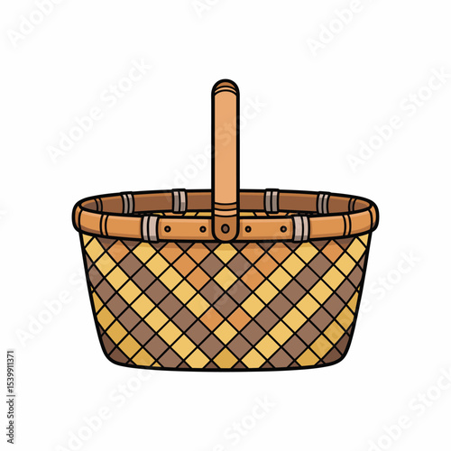 Woven Picnic Basket with Handle – Handcrafted Traditional Design on White Background.