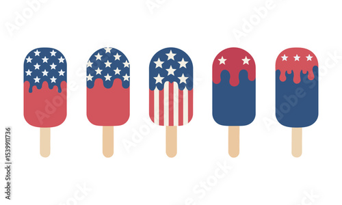 USA Patriotic Ice Cream Popsicle Set - Red, White, Blue, vector illustration