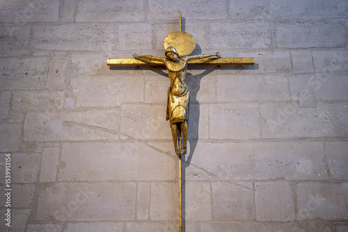Notre-Dame cathedral, Paris, France. Crucifix  by Philippe Kaeppelin, 1964