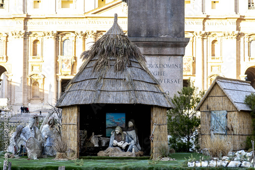 Canvas Print Nativity scene outside Saint Peter’s basilica, Rome, Lazio, Vatican, Italy