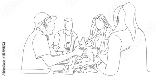 Friends Toasting Wine – Minimalist Continuous‑Line Vector Illustration