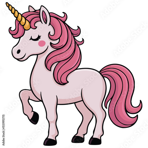Pink unicorn with rainbow mane vector isolated white background
